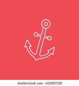 Anchor Line Icon On Red Background