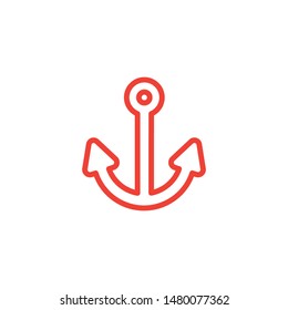 Anchor Line Red Icon On White Background. Red Flat Style Vector Illustration.