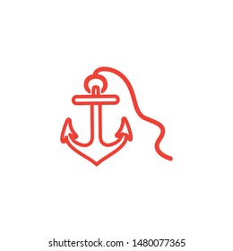 Anchor Line Red Icon On White Background. Red Flat Style Vector Illustration.