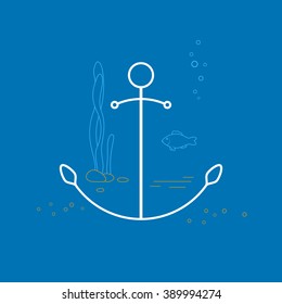 Anchor , Line Style Design,  Design Element, Marine Emblem for Travel Industry, Vector Illustration