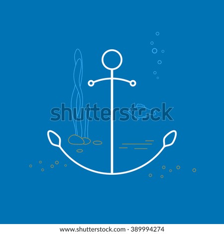 Anchor , Line Style Design,  Design Element, Marine Emblem for Travel Industry, Vector Illustration