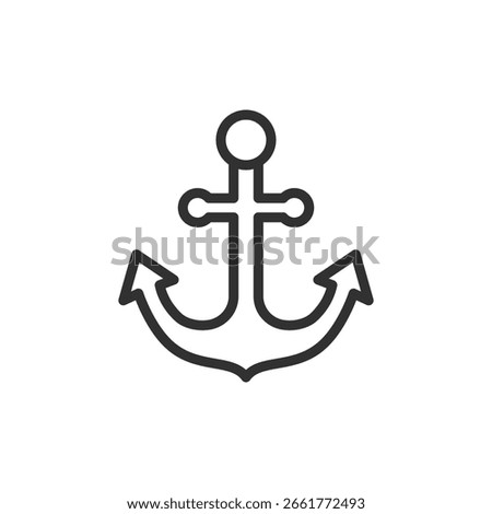 Anchor, linear icon. Nautical tool, ship stability, or maritime symbol. Line with editable stroke.