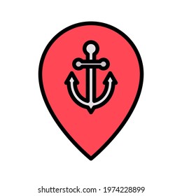 Anchor, location, port icon vector image. Can also be used for Maps and Location. Suitable for use on web apps, mobile apps and print media.