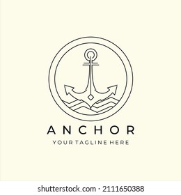 anchor logo badge minimalist line art icon illustration template design