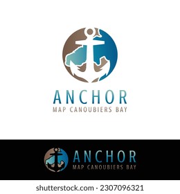 Anchor logo and canoubiers bay map, suitable for tourism, transportation, travel, shipping, maintenance, yacht rental etc.