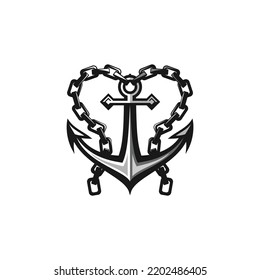 Logotipo de ancla con cadenas que forman amor