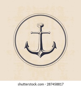 anchor logo in circle, hand drawn illustration