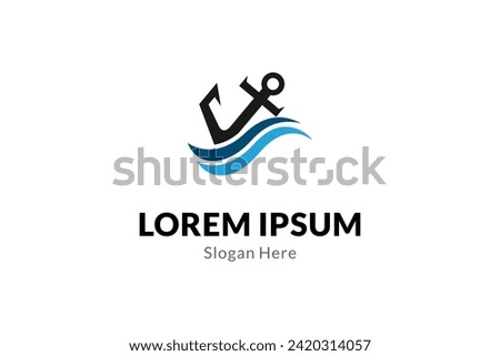 anchor logo with combination of water wave elements in flat design style