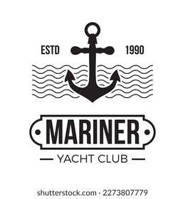 The Anchor Logo Company Vintage badge design in black and white color. Marine, sailing, cruise logo or label badge. Nautical theme emblem