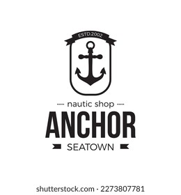 The Anchor Logo Company Vintage badge design in black and white color. Marine, sailing, cruise logo or label badge. Nautical theme emblem