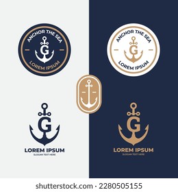 Ankerlogo-Konzept, mariner Retro-Embleme mit Anker, Ankersymbol, Ankerschild Luxuslogotype der Linie.