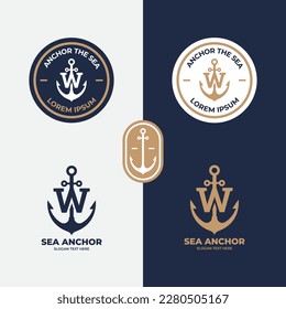 Anchor logo concept, marine retro emblems with anchor, Anchor icon, Line anchor shield luxury logotype