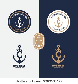 Anchor logo concept, marine retro emblems with anchor, Anchor icon, Line anchor shield luxury logotype.