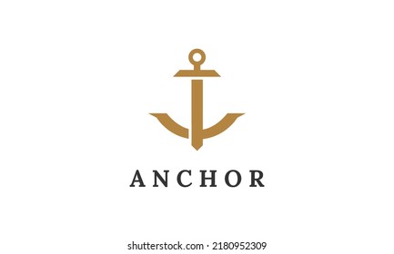 Anchor Logo Design Combination With Sword ,For Marine Field Identity ,Vector Template