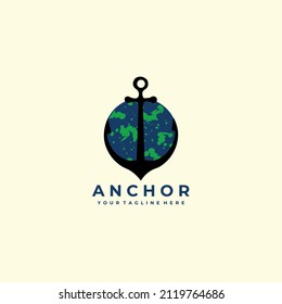 anchor logo design line art vector illustration design creative nature minimalist monoline outline linear simple modern