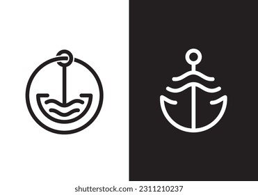 anchor logo design, linear style in circle shape abstract vector