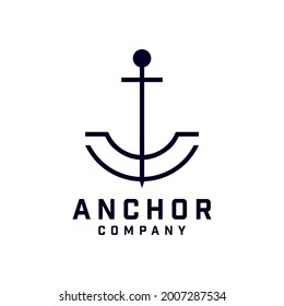 Diseño de logotipo de anclaje, emblemas de retro marino
