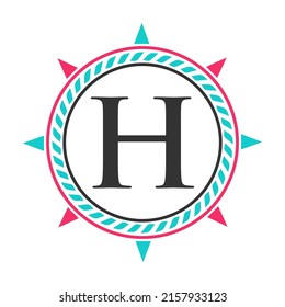 Anchor Logo Design on Letter H Template. Marine Retro Element, Super Yacht icon, Sailing Cruises Badge Logo