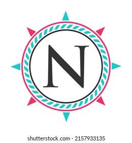 Anchor Logo Design on Letter N Template. Marine Retro Element, Super Yacht icon, Sailing Cruises Badge Logo