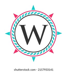 Anchor Logo Design on Letter W Template. Marine Retro Element, Super Yacht icon, Sailing Cruises Badge Logo