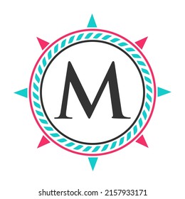 Anchor Logo Design on Letter M Template. Marine Retro Element, Super Yacht icon, Sailing Cruises Badge Logo