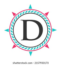 Anchor Logo Design on Letter D Template. Marine Retro Element, Super Yacht icon, Sailing Cruises Badge Logo