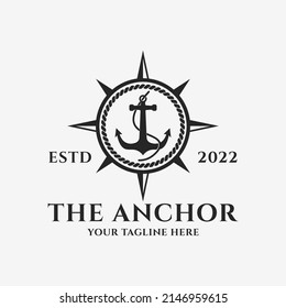 Anchor logo design template, Anchor with navigational compass logo vector illustration design