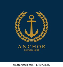 Vector de diseño de logotipo de ancla. Símbolo de icono marítimo o de negocios oceánicos