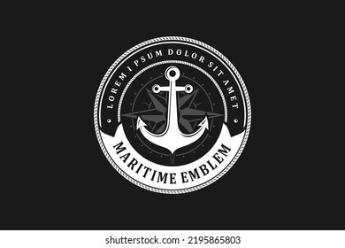 Anchor Logo Emblem Windrose Circle Shape Element Maritime Nautical Rounded Rope Symbol 