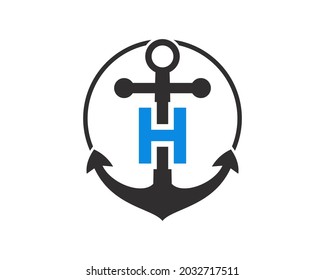 Anchor logo with H letter Concept. Initial H letter with Anchor. Marine, Sailing Boat Logo. 