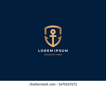 Anchor logo icon design template. Business symbol or sign. Line anchor shield luxury logotype. Vector illustration.