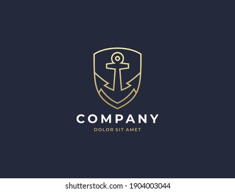 Anchor logo icon design template. Business symbol or sign. Line anchor shield luxury logotype. Vector illustration.