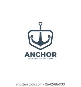 Anchor logo icon design template. Anchor line shield vector logo.