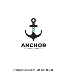 Anchor logo icon design template. Anchor line shield vector logo.