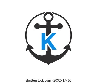 Anchor logo with K letter Concept. Initial K letter with Anchor. Marine, Sailing Boat Logo. 