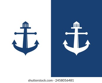 anchor logo with lighthouse design vector illustration