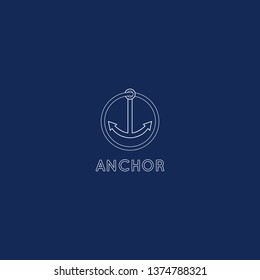 anchor logo, with an anchor line accent that goes into a circle and white makes it. elegant, vector, unique, icon, modern.