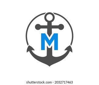 Anchor logo with M letter Concept. Initial M letter with Anchor. Marine, Sailing Boat Logo. 