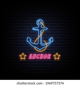 Anchor Logo Neon Signs Style Text Vector