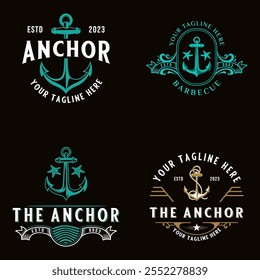 anchor logo set. anchor icon for marine company design	
