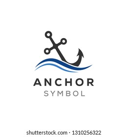 Anchor Logo Template Design Vector and ocean wave, Emblem, Concept Design, Creative Symbol, Icon