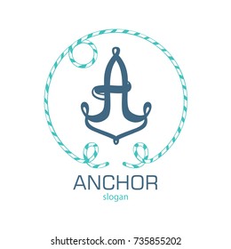 Anchor Logo Template.  Vintage vector logo with an anchor in the form of a letter A.