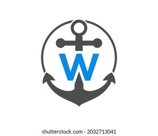 Anchor logo with W letter. Initial W letter with Anchor. Marine, Sailing Boat Logo. 