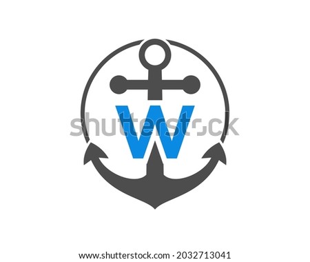 Anchor logo with W letter. Initial W letter with Anchor. Marine, Sailing Boat Logo. 