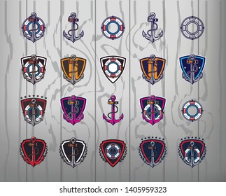 Anchor logos. Set of 20 anchor labels for your business. Modern design templates for sport