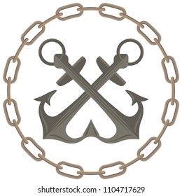 Anchor Logotype Design. Vector logo on the sea theme. Two anchors in the frame of the chain.