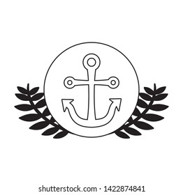 anchor marine in frame circular with leafs