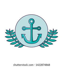 anchor marine in frame circular with leafs