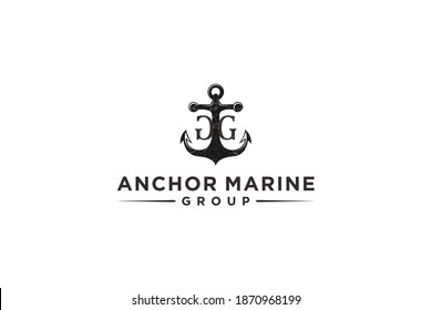 Anchor marine logo nautical icon design, silhouette minimalist ship sea yatch