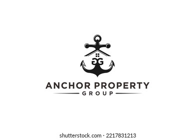 Anchor Marine Logo Nautical Icon Design Silhouette Roof House Property